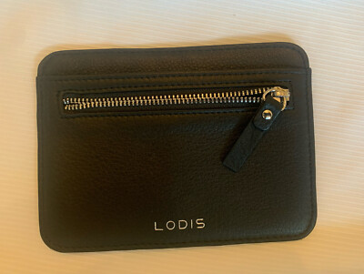 LODIS Leather Credit Card Case w/Zippered Compartment in Silver