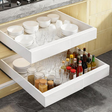 2-Pack Expandable Pull Out Cabinet Organizer 21" Deep with 3 Slide Rails, Adjust