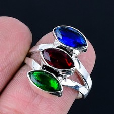 Outstanding Mozambique Garnet, Peridot 925 Sterling Silver Ring Size 7