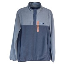NEW Lands' End Men's Heritage Fleece Snap Neck Pullover Gray Colorblock