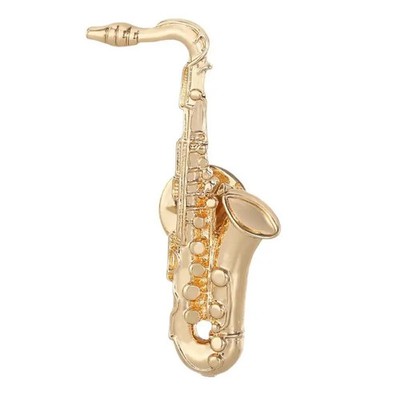 1 x Saxophon Musikinstrument Brosche in goldfarben Alt Tenor Sopran 42 mm