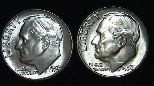 1956 57-P  10C Roosevelt Dime (2  Coins) BU 90% Silver 26ctt0106-4