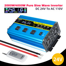 2000W 4000W Pure Sine Wave Power Inverter 24V to 110V Converter USB LED Remoter