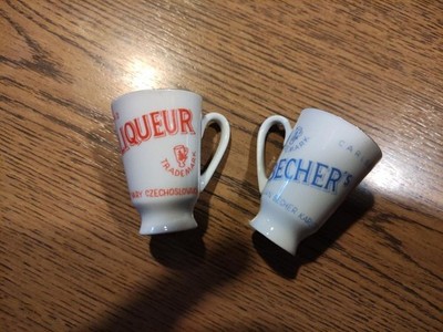 2 Likör Becher 6cm Likörbecher Porzellan Bechers Liqueur Reklame Werbung Schnaps