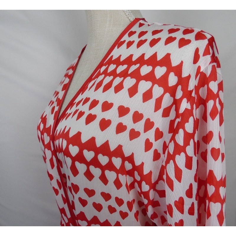 Kate Spade New York Heart Print Robe Sz XS Small Red White Lightweight Wrap thumbnail 9
