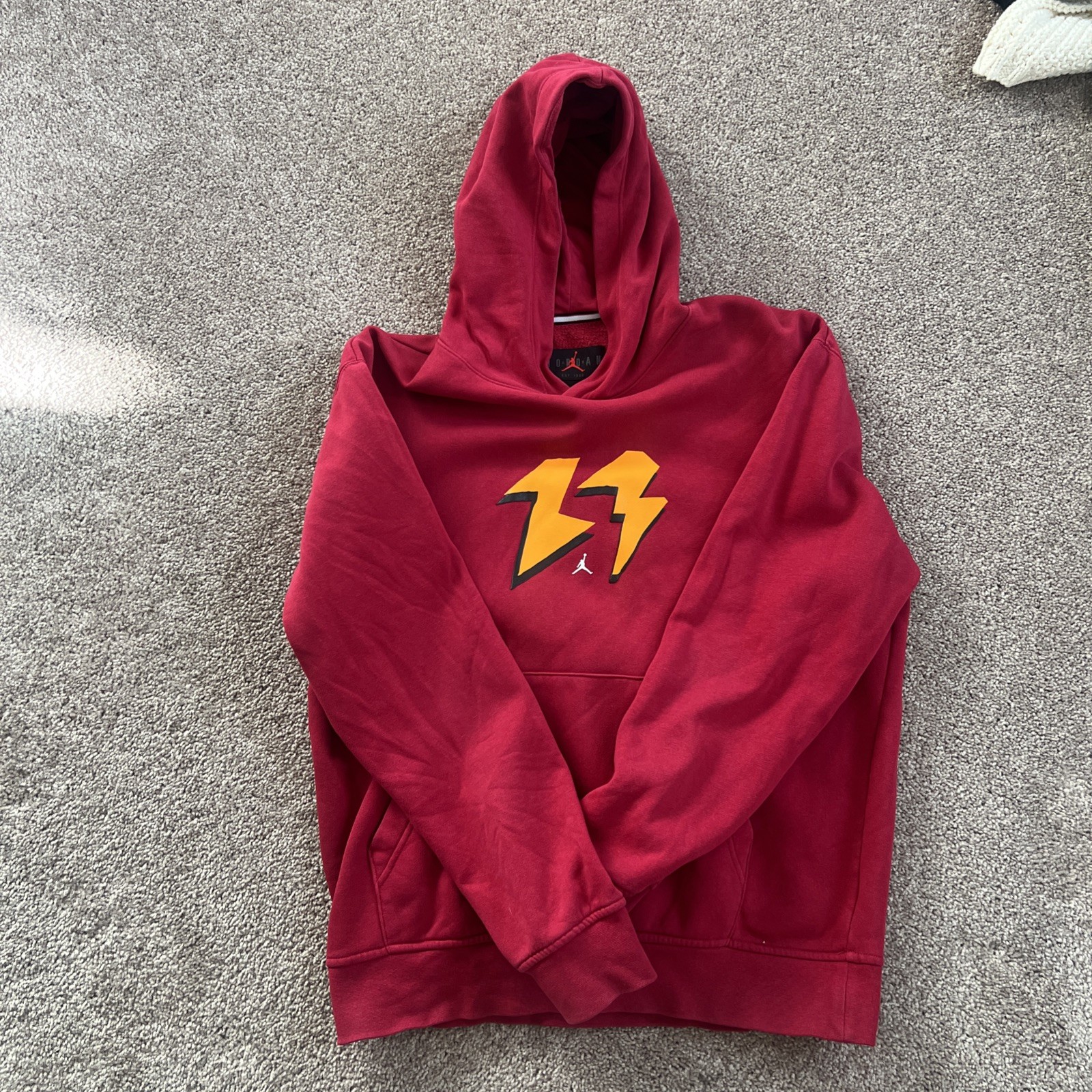 Jordan Hoodie Mens Medium Red Pullover Sweatshirt Lightning Bolt Graphic Jumpman