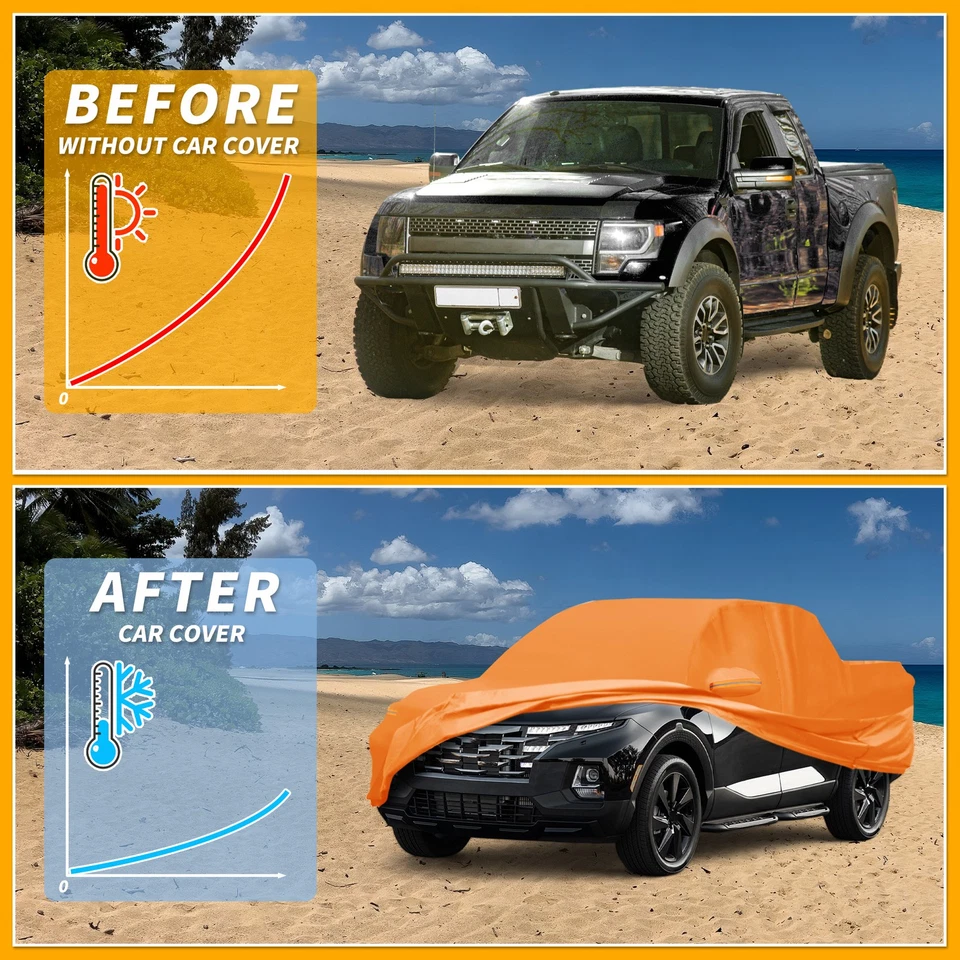 Car Cover All Weather for Ford F-150 Orange Cotton with Left Zippers - Image 4 of 4