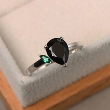 Black Onyx Gemstone 925 Sterling Silver Women Dainty Ring Duty Free