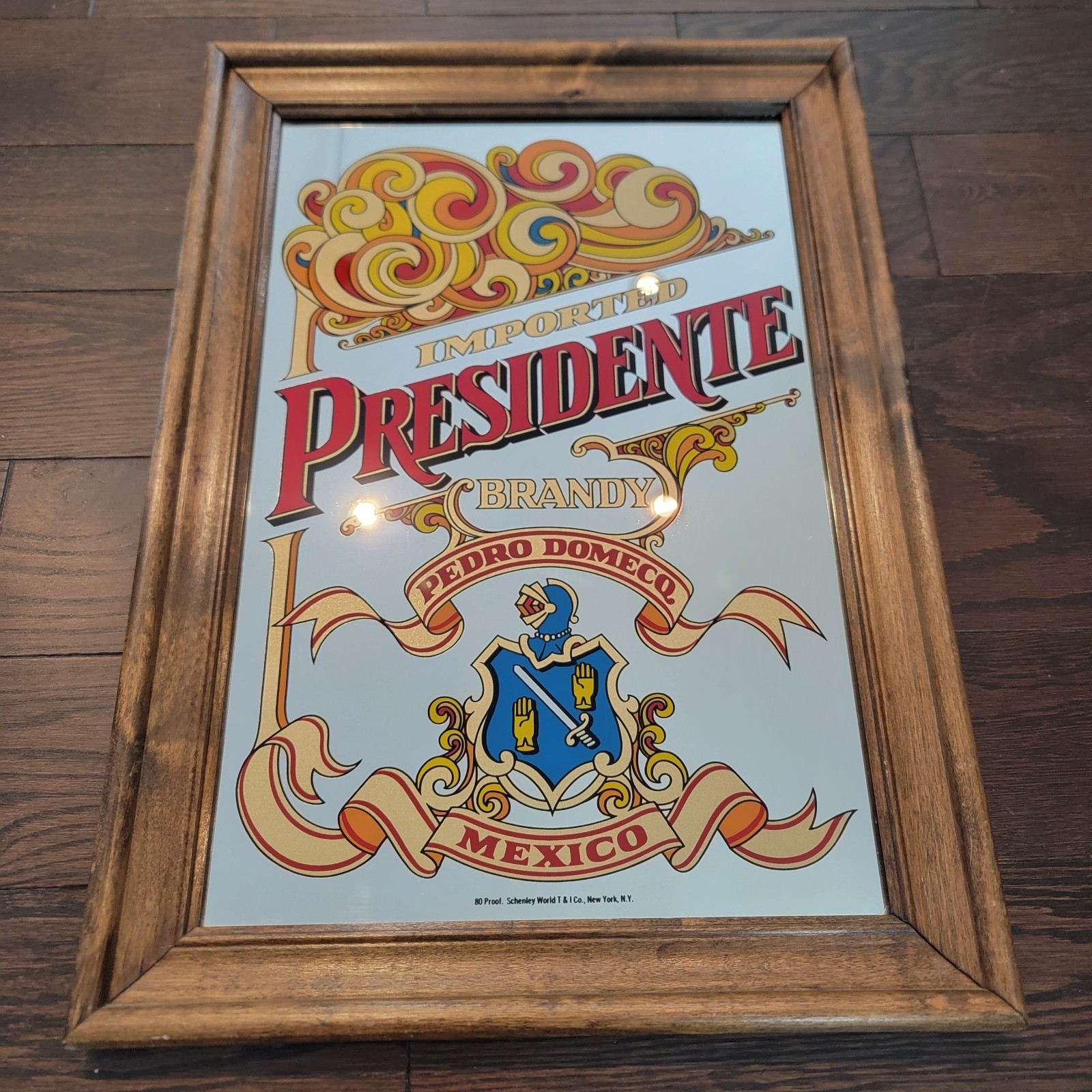 Vintage Presidente Brandy Mirror Pedro Domecq Mexico Bar Sign Wood Frame 22