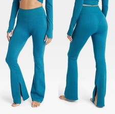 Joy Lab Women's Sz M Blue Lagoon Ribbed Knit Flared Leg Leggings Yoga athleisure