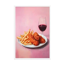 Chicken Fingers and Red Wine Art Print, Quirky Bar Cart Wall Art Decor