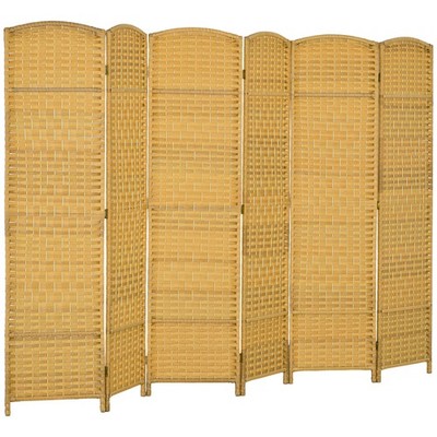 HOMCOM 6 Panel Room Divider Hand-Woven Freestanding Partition Nature Wood