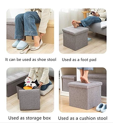 Huishun Linen Folding Storage Ottoman .Cube Footrest Seat Linen Small Coffee  - Image 2 of 4