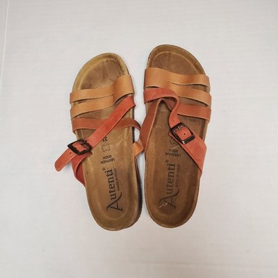 Autenti Tan Terra Cotta Cork Bottom Leather Strap Sandals SZ EUR 37 US 7