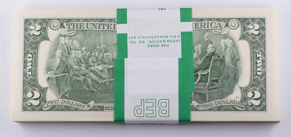 2013 BEP Strap $2 UNC Consecutive Federal Reserve Notes Lot of 100  - Image 3 of 4