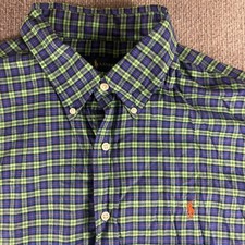 Ralph Lauren Shirt Mens XL Green Blue Plaid Long Sleeve Button Down Pony Logo