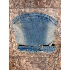 Silence  Noise Denim Tube Top Corset Belted Strapless Light Wash XS