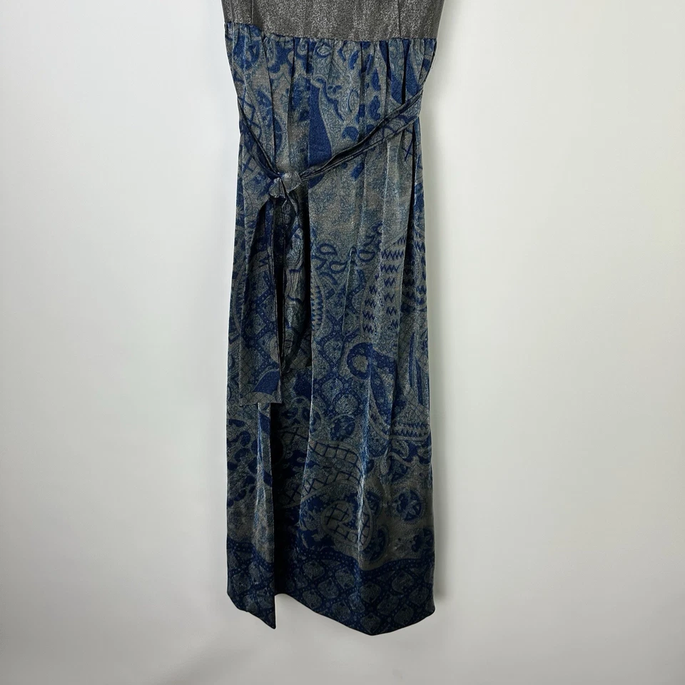 Vestido Lee Morton Chicago L-12 MCM Maxi Plateado Azul Damasco Vintage Años 60 Vacaciones Foto 3 de 4