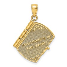 14k Gold and Rhodium 3-D Footprints The Sand Book w/ Prayer Inside Pendant