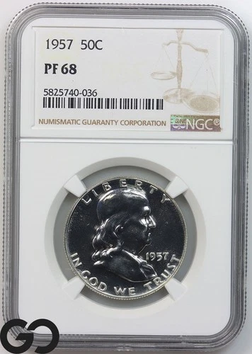 1957 Franklin Half Dollar PROOF, NGC PR 68 ** Premium Quality High Grade PF!