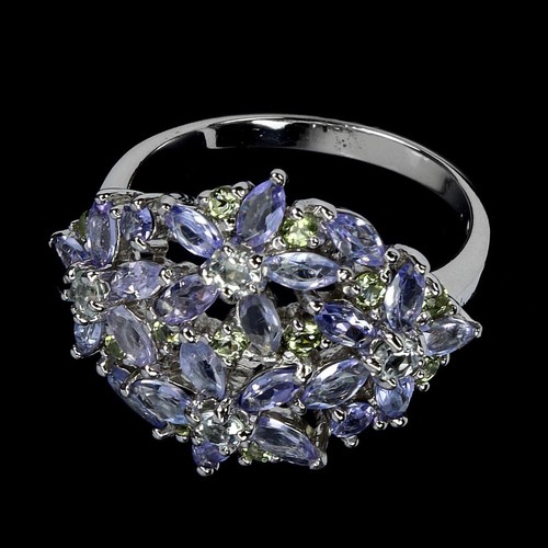 925 Sterling Silver Ring Tanzanite Aquamarine Peridot Gemstone Jewelry Size 7.5 - Picture 3 of 13