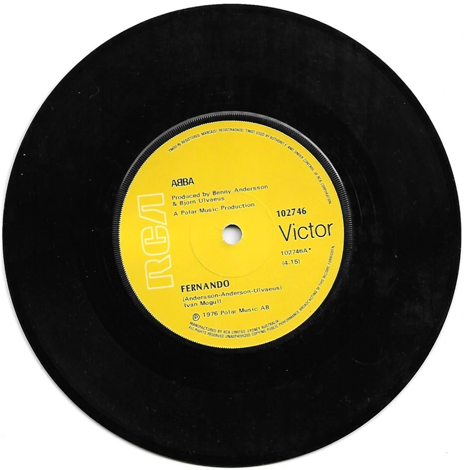 ABBA "Fernando/Tropical Loveland" RARE 1976 AUSSIE YELLOW RCA 7" VINYL SINGLE - Image 3 of 3