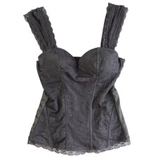 Spirit Lace Corset Top Womens M Black Floral Bustier Hook Eye Whimsigoth Witchy