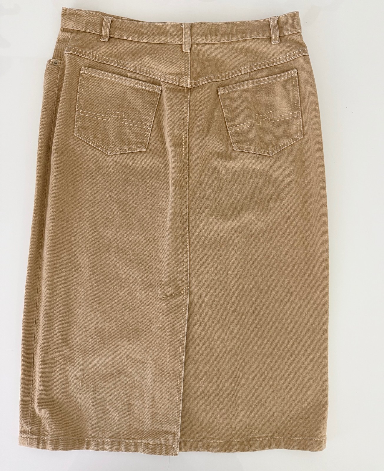 MAX MARA Italy Twill Denim Midi Skirt A-Line High Waist 48 = 14 Camel Tan VTG 90 image 3