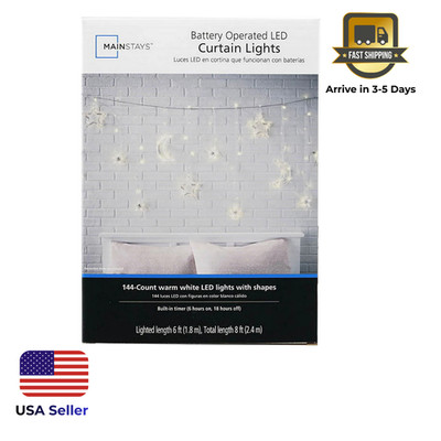 Mainstays 144 LED Star & Moon Curtain Lights   Warm White, Bedroom & Party Decor