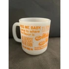 Vintage milk glass mug Make love not war, multiple sayings