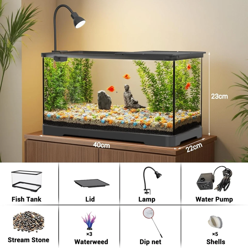 Set Completo per Acquario Con Illuminazione a LED, Serbatoio per Pesci Con Pompa - Immagine 3 di 4