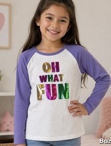 Sz 6 Rainbow Foil Print Oh What Fun Polka dot Tshirt
