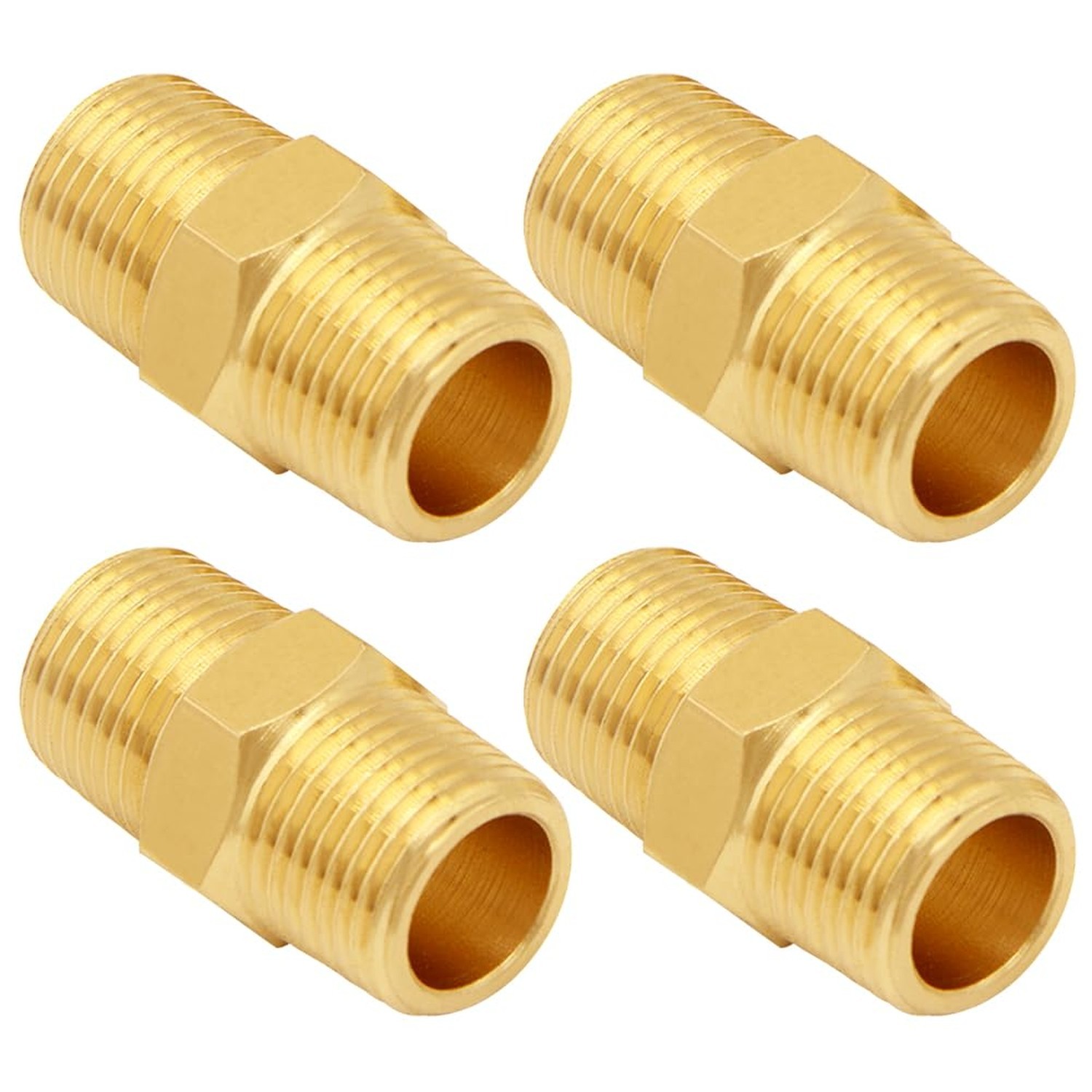 1/8 Inch NPT Male Brass Hex Nipple Coupling, 4PCS 1/8"NPT Male
