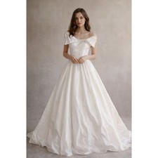 Vintage Victor Costa Pearl Embellished Bow Ball Gown Wedding Dress XS