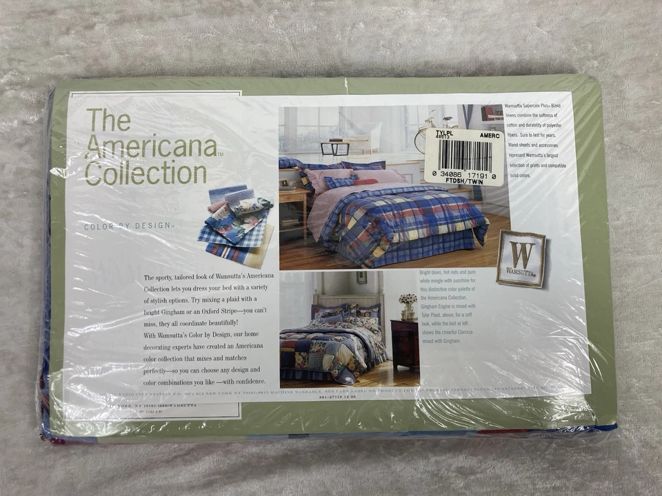 Wamsutta Supercale Plus Twin Fitted Sheet Tyler Plaid Americana New in Package - Image 2 of 2