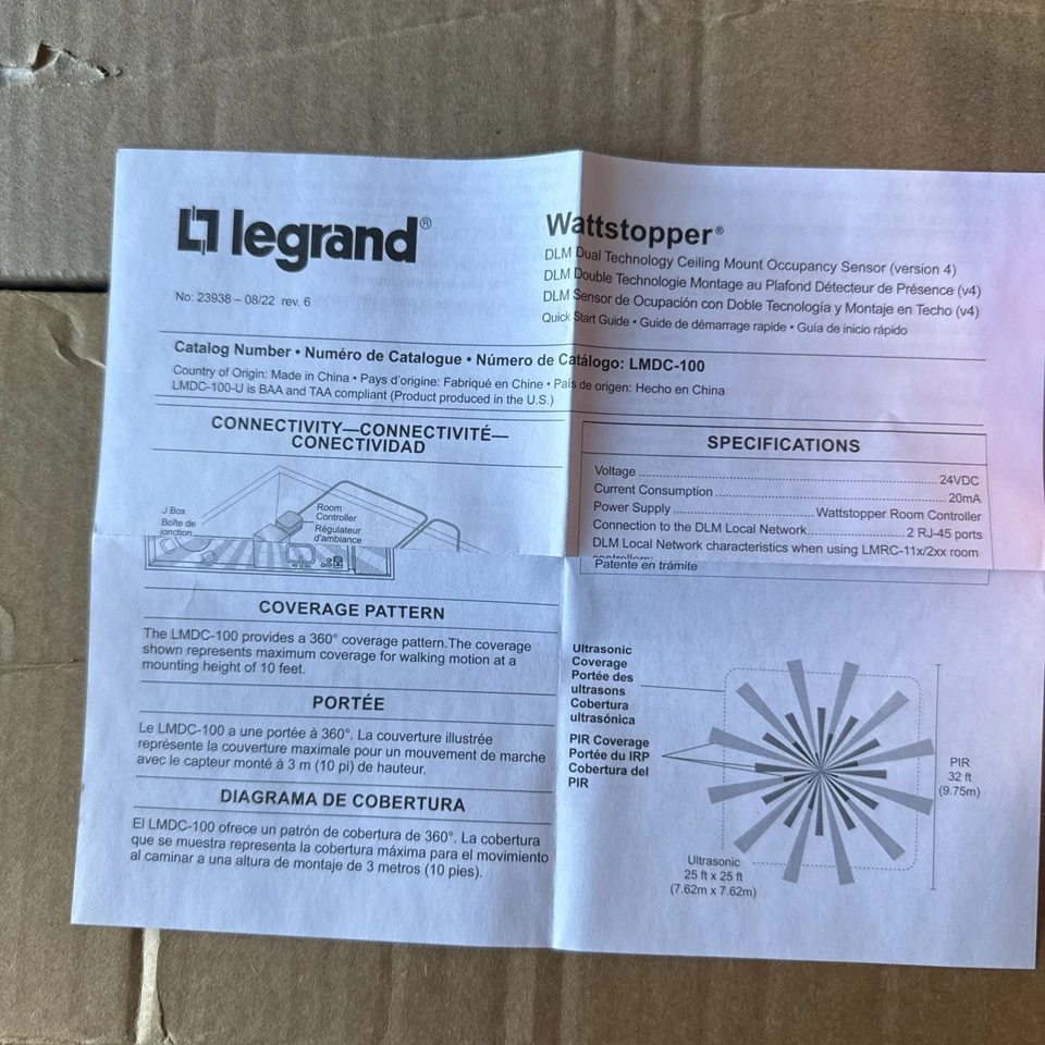 Sensor de ocupación Wattstoper tecnología duelo LMDC-100 Foto 2 de 3