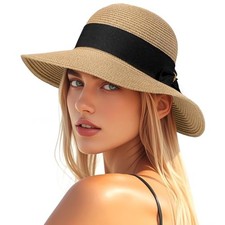 Beach Hats for Women, Sun Straw Hat for Women, UPF 50 UV Sun N-khaki