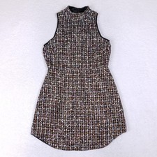 Lulus Sleeveless Tweed High Neck Dress Multicolor Textured Lined Classic Chic L