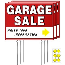 3 Pack 17x13 Inch Double Sided Garage Sale Sign with Stakes for Yard Patio