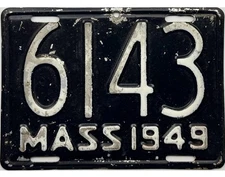 1949 Massachusetts MOTORCYCLE License Plate #6143