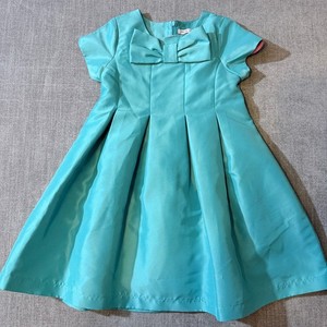 Mama Luma Girls Turquoise Blue Satin Bow Pleated Party Dress Size 7-8