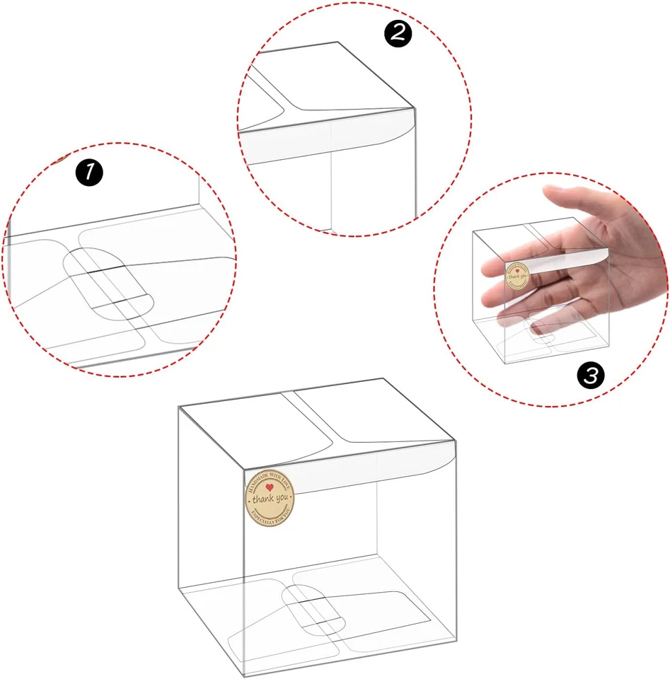 Scatole Regalo Trasparenti 8 X 8 X 8 Cm 50 PCS Scatole per Bomboniere PVC Scatol - Immagine 4 di 4