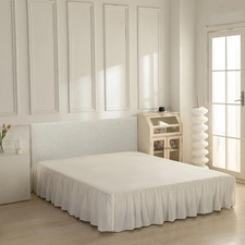 Bed Skirt Queen Size Ruffled Bed Skirt with Split Corners, Ivory Queen Bed Sk...