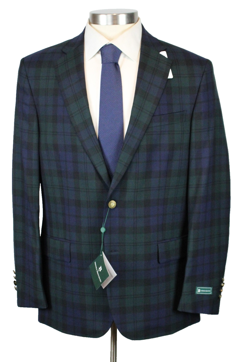 B Brooks Brothers Sport Coat 42 R Mens Navy Green Plaid Wool