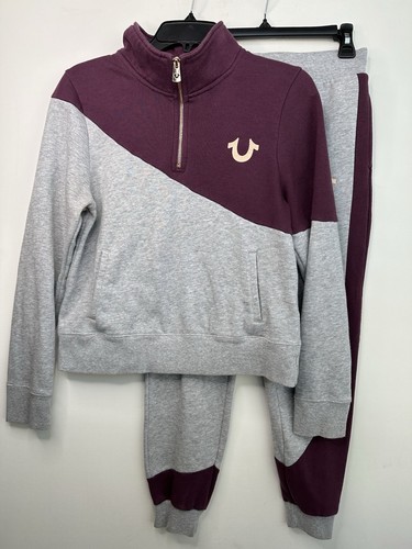 True Religion Sweatsuit Track Suit Womens Small Gray Purple Color Block Y2K