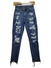 American Eagle Mom Jeans Women's Size 00 Regular Distressed Stretch Medium Wash