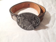 Nocona leather basket weave belt w/pewter Zee series buckle size 36