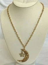 Kirks Folly Crescent Man in the Moon necklace     goldtone