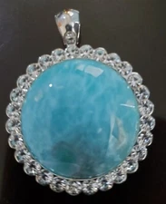 Necklace Pendant Larimar Cut AA Natural Larimar pendant with 925