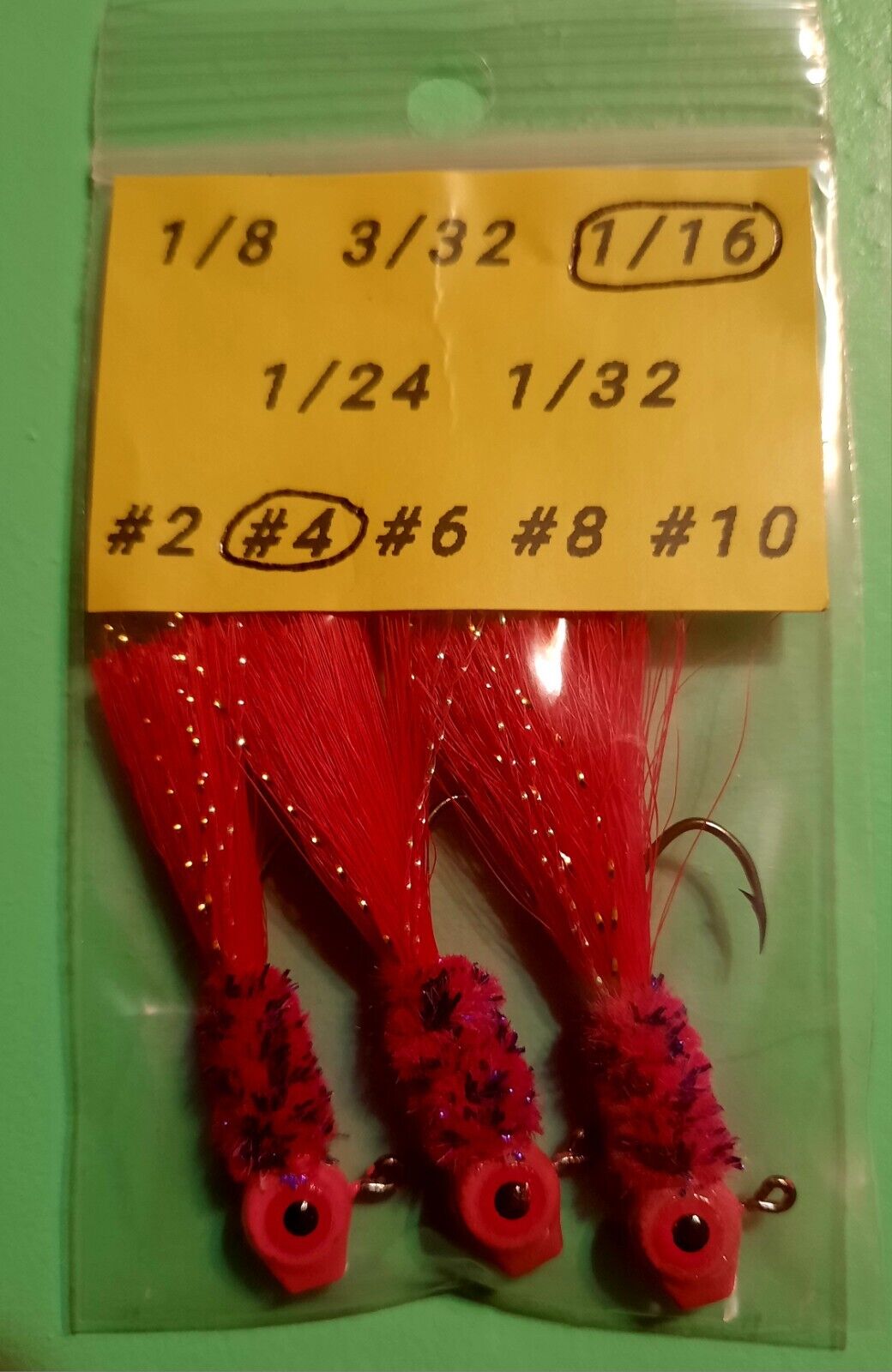 Hand Tied Syn Fishair Crappie Jigs, 3 pack, 1/16 oz w/#4 Blk